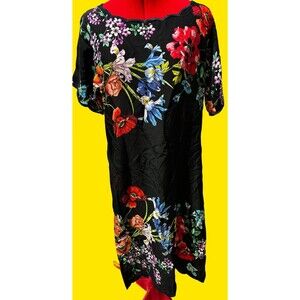 Johnny Was Women’s Black and Floral Embroidered Dress Size XS